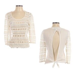 Wendy Katlen Crochet Festival Top Women’s Small Ivory Sheer Open Tie Back Boho